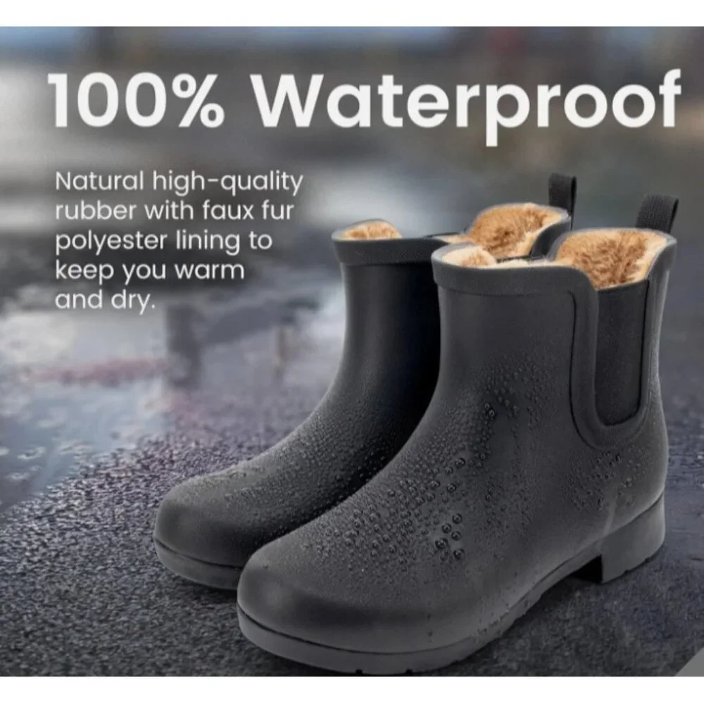 Chooka Womens 9 Waterproof Chelsea Bootie Plush Lined, Slip-On Rain Ankle Boots